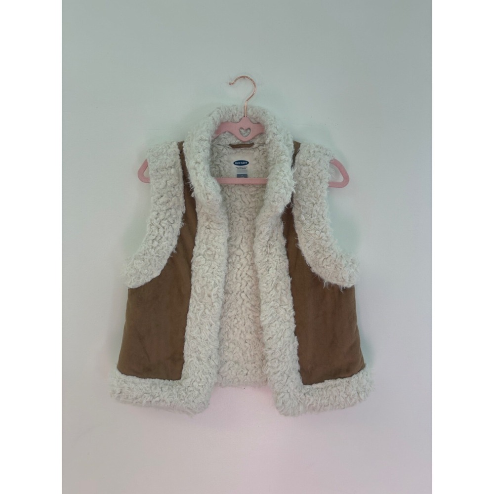 Old Navy Faux Fur Vest Sz sm vintage boho folk brown beige faux suede penny lane - Picture 2 of 5